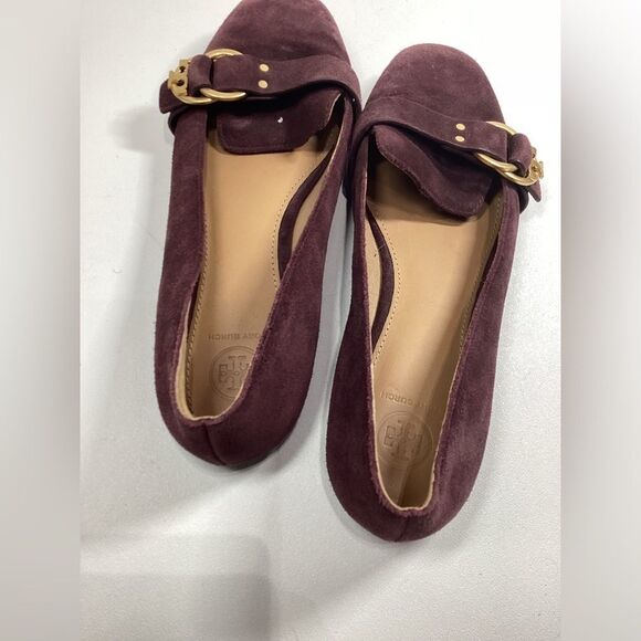 Elegant Tory Burch Burgundy Suede Loafers - Picture 6 of 15